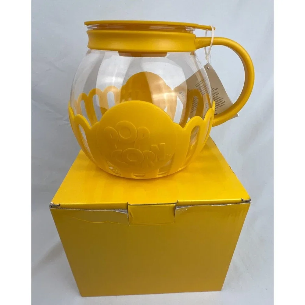 Ecolution Micro-Pop Popcorn Popper 3Qt Yellow GLASS Microwave BPA Free